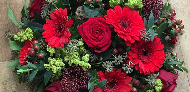 Red flowers in a large posey